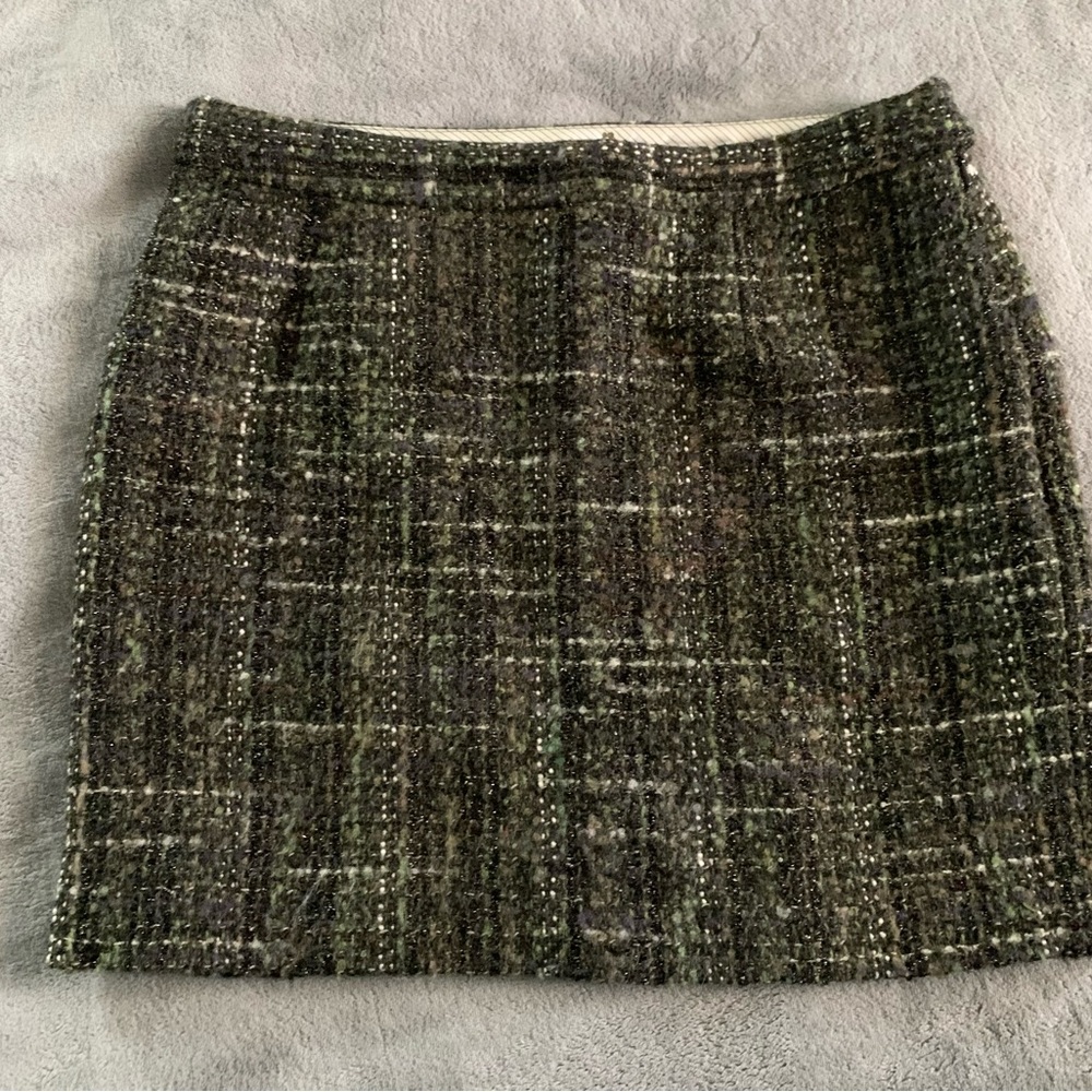 Brooks Brothers Wool Blend Tweed Pencil Skirt Green Black Womens Size 8